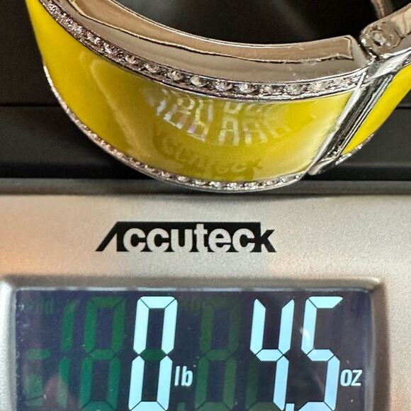 Ann Taylor Yellow Enamel Bracelet  Wide Bangle Magnetic Closure Preppy Jewelry - Picture 8 of 11